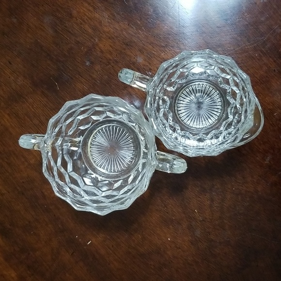 VINTAGE 50 MID CENTURY FISTORIA AMERICAN CUBED GLASS SUGAR BOWL & CREAMER SET - Picture 6 of 7